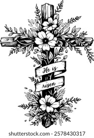 Cross Flowers Cut File, Faith, Vintage Christian Cross, god,Cross Hand-drawn, Jesus, Cross Png, Religious, christian, bible