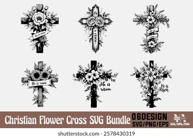 Cross Flowers Cut File, Faith, Vintage Christian Cross, god,Cross Hand-drawn, Jesus, Cross Png, Religious, christian, bible