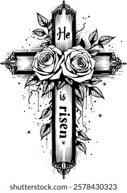 Cross Flowers Cut File, Faith, Vintage Christian Cross, god,Cross Hand-drawn, Jesus, Cross Png, Religious, christian, bible