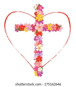 Cross with flowers and heart