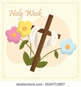 Cross with flowers. Vector illustration