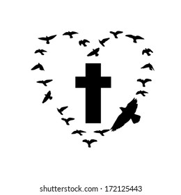 cross with flying birds. Vector
