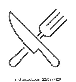 Cross fork and spoon line icon Kitchen utensil. Vector illustration