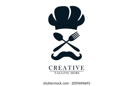 cross fork and spoon thick mustache chef hat suitable for restaurant decoration logo icon