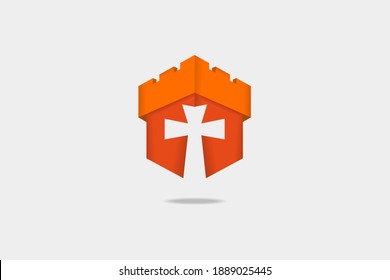 Cross Fortress Warrior, this logo suited for security, church community or IT tech related