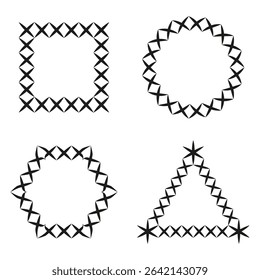 Cross frame icon. Geometric border shape. Decorative vector element. Simple black outline.
