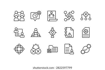 Cross Functional line icon set. Collaboration, teamwork, cooperation, synergy, training, project, management, team, business vector editable icons