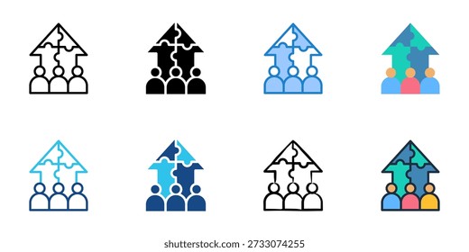 Cross functional Team icons set multiple style collection. Editable stroke 
