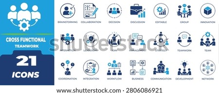 Cross Functional Teamwork Flat Icons Set for Business Collaboration, Corporate Management Strategy, Partnership, Project Planning and Agile Workflow Vector Elements.