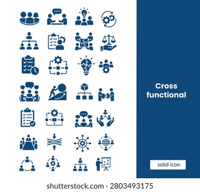Cross Functional Teamwork Icons Set - Black Solid Vector Collection for Collaboration, Leadership, Project Management and Business Strategy