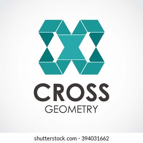 Cross geometry of polygon ribbon abstract vector and logo design or template group business icon of company identity symbol concept