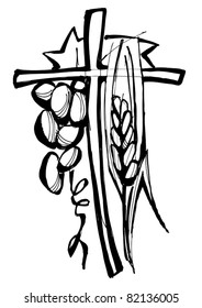 cross, grapes and corn - illustration