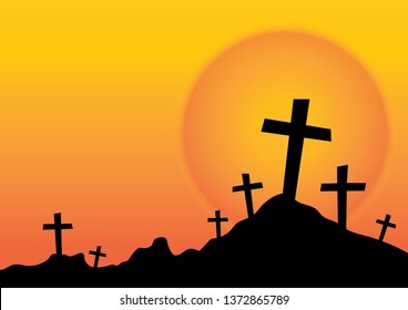 cross at grave with sunrise background