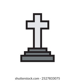 Cross gravestone icon, Halloween theme icon illustration, isolated on white background. 