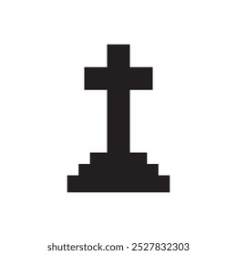 Cross gravestone silhouette flat icon, die, tombstone, gothic, Halloween theme, icon vector design illustration, isolated on white background. 