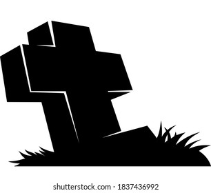 Cross gravestone. Tombstone ancient silhouette. Halloween sign. Vector.