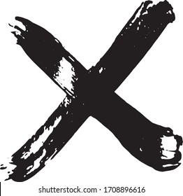 Cross grunge. Smears of black paint. Crossed ink lines