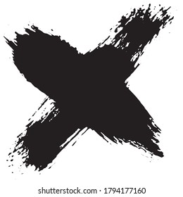 Cross grunge. Smears of black paint. Crossed ink lines