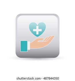 Cross hand and heart inside frame icon. Medical and health care theme. Colorful and isolated design. Vector illustration