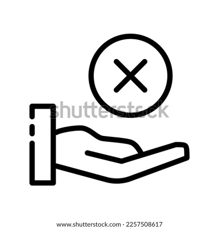 Cross and hand line icon. Approval, communication, confirmation, choice, mark, success, achievement, accept, best, leader, poll, refusal, not available. communication concept. Vector black line icon