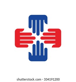 cross and hand shape. logo and symbol of health care.