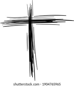 Cross hand-drawn illustration. Painted cross.