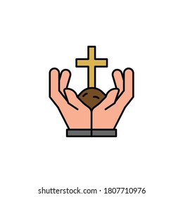 cross, hands, land outline icon. detailed set of death illustrations icons. can be used for web, logo, mobile app, UI, UX