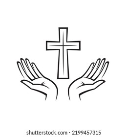 cross and hands symbol isolated on white background