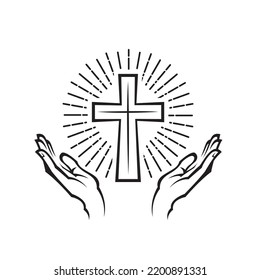 cross and hands symbol isolated on white background