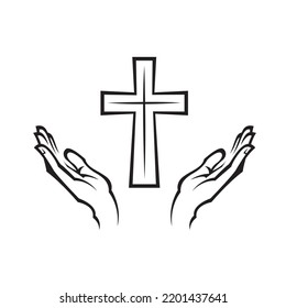 cross and hands symbol isolated on white background