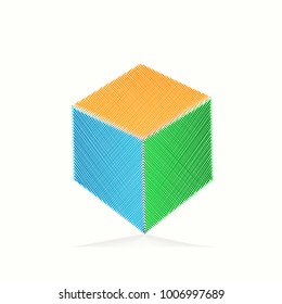 Cross Hatch Cube.Colorful Vector Illustration.