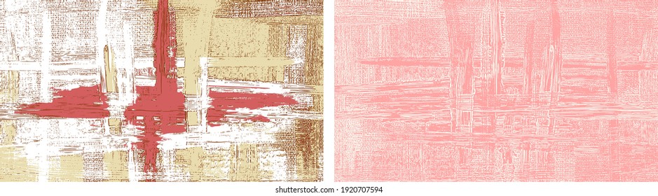 Kreuzen Sie künstlerische Striche auf Leinwand. Modernes Öl, Acryl-Farbstoff-Set. Abstrakte, grungenhafte Hintergründe, Lachsfarbe, hellhandgezeichnet