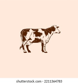 Cross Hatching Hand Drawing Cow Logo