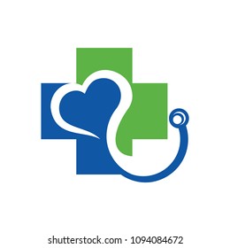 Cross and Health care, Love Health Logo Vector