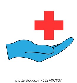 Cross health care symbol simple icon. Illustration of hand