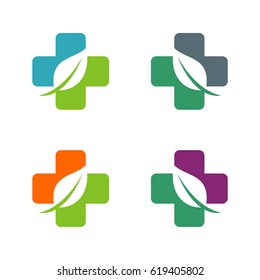 Cross Health and Leaf care Logo Template Illustration Design. Vector EPS 10.
