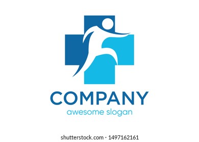 cross health sign with people concept, medical logo template, healthcare icon vector