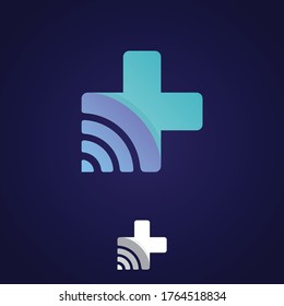 Cross health technology symbol with network signal symbol. Healthcare and hospital technology symbol. Vector illustration EPS.8 EPS.10
