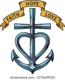 Cross, Heart, Anchor - Faith, Hope, Love symbol. Sign. Vector Illustration.