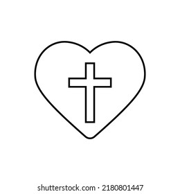 Cross in heart. Christian icon line style svg