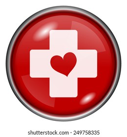 Cross with heart icon. Internet button on white background. 