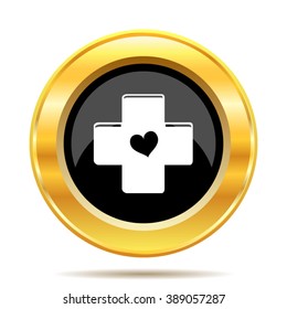 Cross with heart icon. Internet button on white background. EPS10 vector.