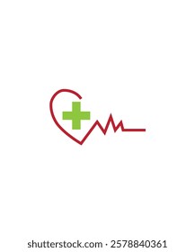 cross heart medical logo, cross heartbeat logo, doctor or healthcare logo