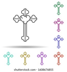 Cross, heart multi color style icon. Simple thin line, outline vector of dia de muertos icons for ui and ux, website or mobile application