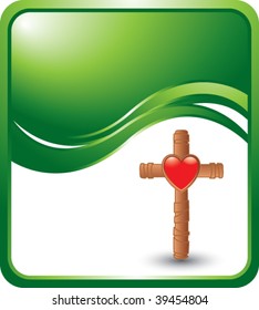 cross with heart on green wave background
