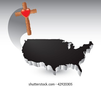 cross and heart over black united states icon