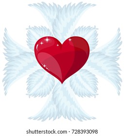 Cross and heart, vector logo or sign.
