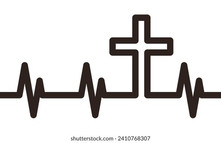 Cross heartbeat, Jesus pulse line, christianity symbol isolated on white background 