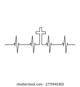 Cross Heartbeat vector, Christian design, Faith Jesus.