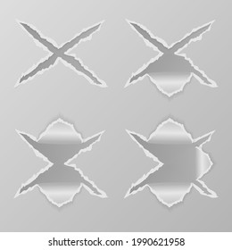 cross and hole torn paper collection design set vector illustration